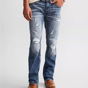BKE Aiden Blue Bootcut Jeans with Distressed Detailing